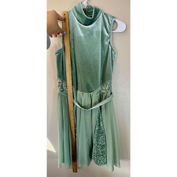 Weissman Sage Green Velvet Top OnePiece With Light Tulle Attached Skirt Women's - Picture 5 of 9